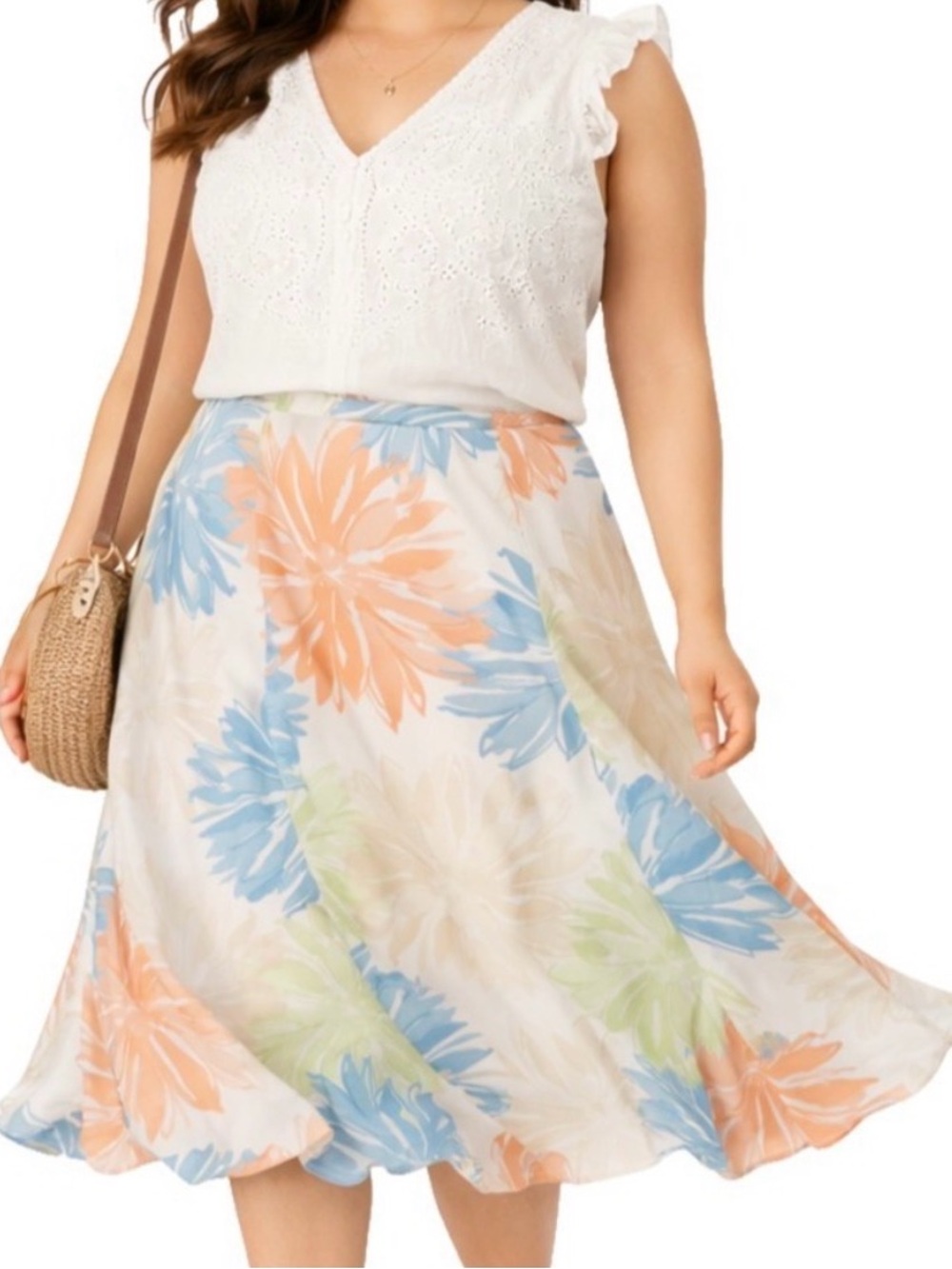 JH COLLECTABLES | Women’s Multicolor Linen Blend Floral Print Full Skirt size 16